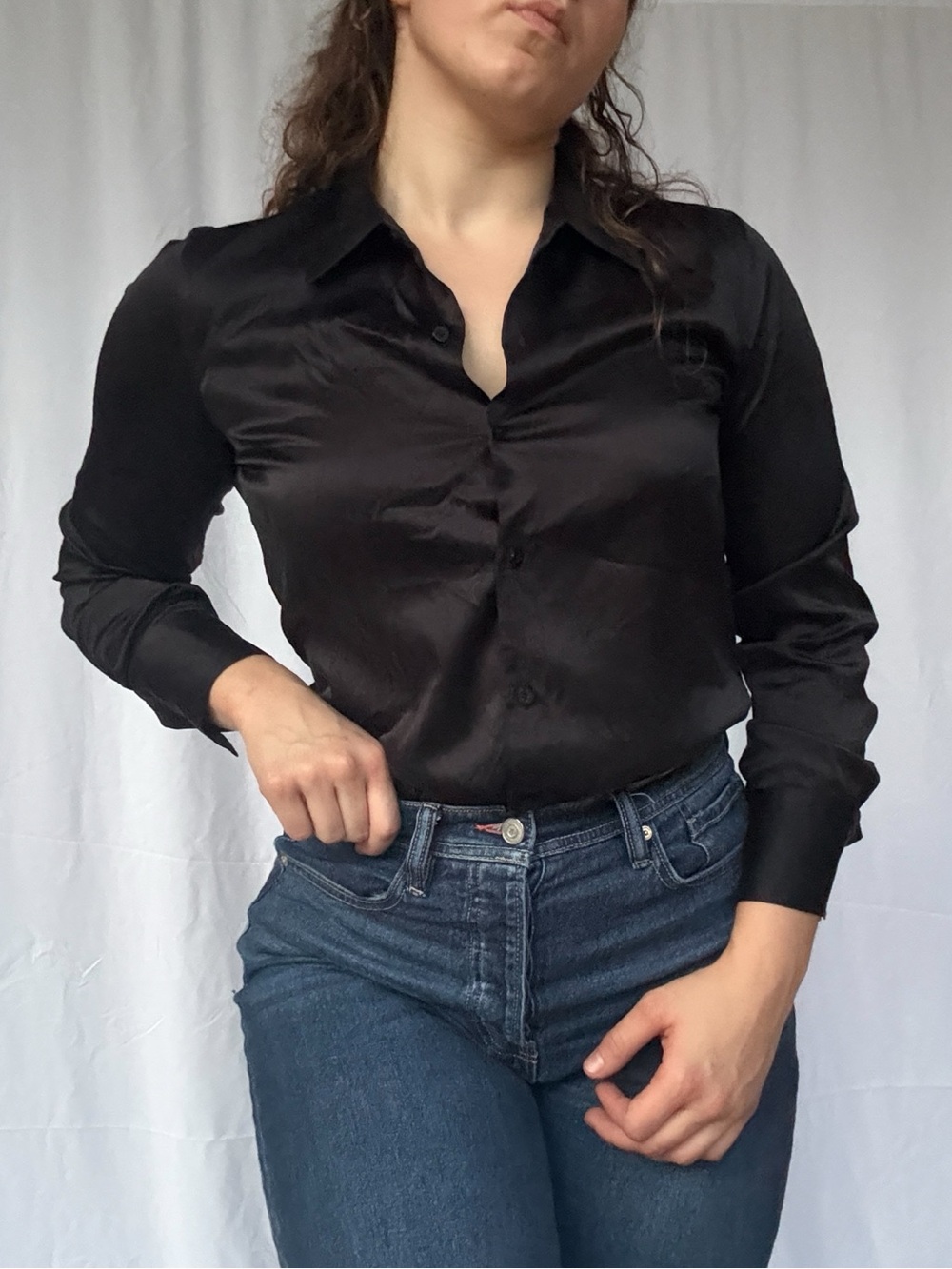 Antonio Melani Black Silk Button-Down Blouse Size Small